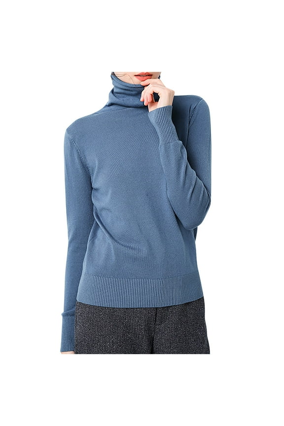 Women's Long Sleeves Turtleneck Tops Casual Solid Blouse Tops Slim Fit Stretchy Tee Shirts under 10 Blue,XXL