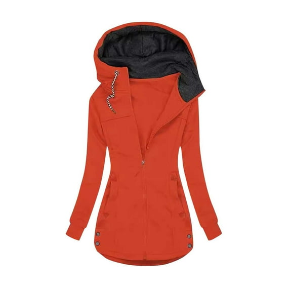 SEAOPEN Women's Long Winter Coat Thickened Down Alternative Jacket Warm Puffer Jacket Hooded Parka Today Orange,L