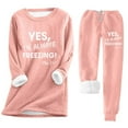 thumbnail image 1 of SEAOPEN Women's Round Neck Pocket with Thickened Plush Insulation Long Sleeved Top and Plush Pants Set Tunic Sweaters for Leggings for Women Today Pink,XL, 1 of 4