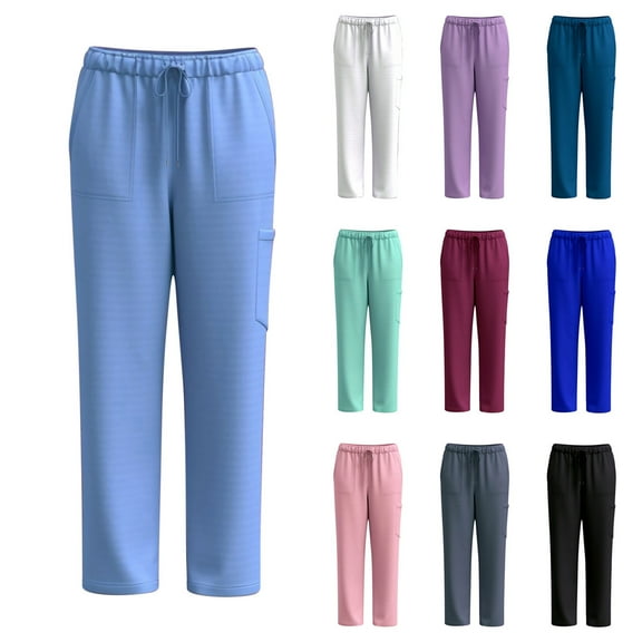 SEAOPEN Women's Scrub Pants - Elastic Waist Pants for Women Pocket Joggers Pants Stretch Nurse Scrubs Bottoms Black,L