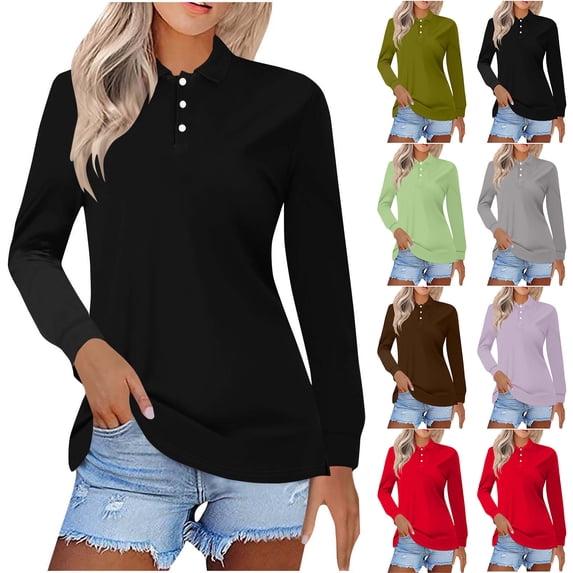 SEAOPEN Women's Shirts 3-Button Long Sleeve Collared Golf Shirt Casual Work s Wicking Summer Tops Black,3XL