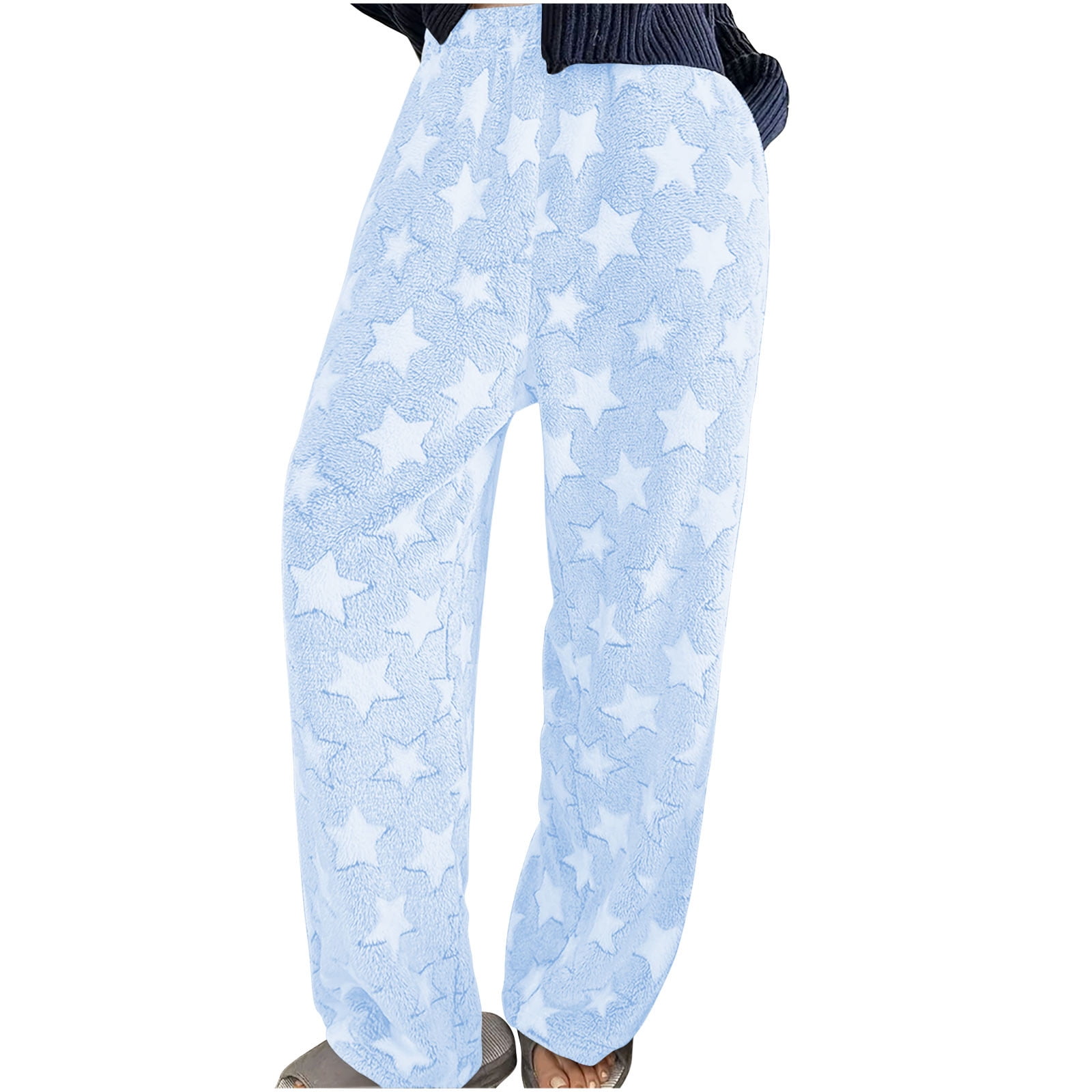 SEAOPEN Women's Star Pattern Casual Plush Pajama Pants Elastic