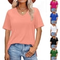 thumbnail image 1 of SEAOPEN Women's Summer Tops V Neck Short Sleeve T Shirts Casual Basic Loose Fit Tee Today Orange,S, 1 of 6