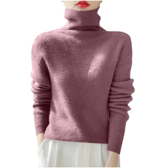 SEAOPEN Deals Women's Turtleneck Knit Pullover Long Sleeve Casual Oversized Curved Hemline Sweater Tops Pink,XXL