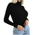 thumbnail image 1 of SEAOPEN Women's Turtleneck Sweater Long Sleeve Ribbed Fitted Turtle Neck Casual Fall Fashion Basic Layering Knit Top Black,S, 1 of 5
