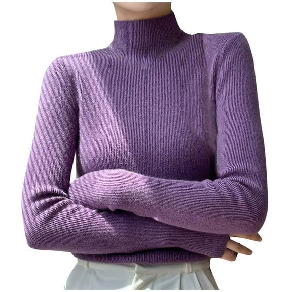 SEAOPEN Women's Turtleneck Sweater Long Sleeve Ribbed Fitted Turtle Neck Casual Fall Fashion Basic Layering Knit Top Purple,XL