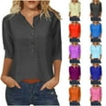 thumbnail image 1 of SEAOPEN Women's V Neck 3/4 Sleeve Tops Button Down Casual T Shirts Basic Loose Fit Tunic Blouse Today Red,M, 1 of 5