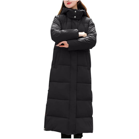 SEAOPEN Women's Waterproof Long Winter Coat Thickened Down Alternative Jacket Warm Puffer Jacket Hooded Parka Today Black,L
