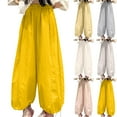 thumbnail image 1 of SEAOPEN Womens Baggy Wide Leg Palazzo Pants Casual Loose Drawstring Elastic Waisted Lounge Trousers with Pockets Today Khaki,L, 1 of 6