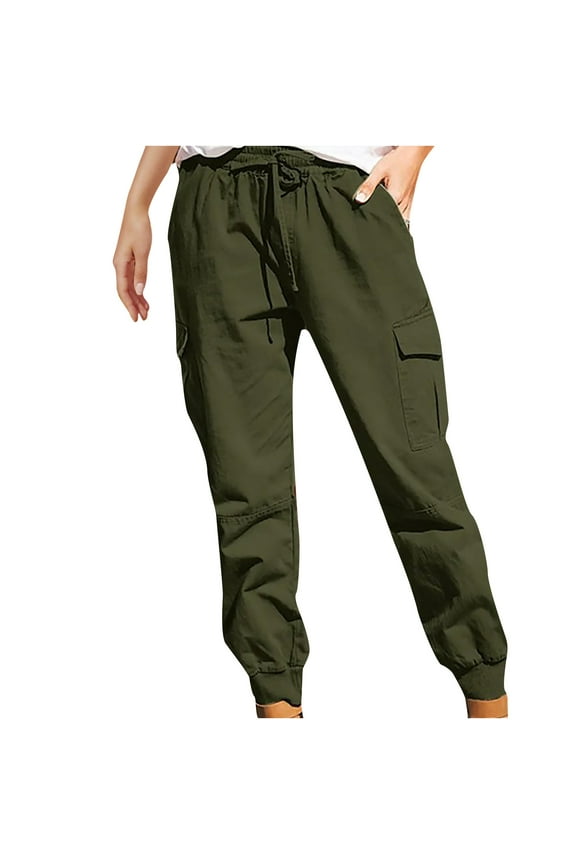 Womens Cargo Pants Army Combat Work Pants with 8 Pockets Casual Cotton Ripstop Construction Pants under $10.00 Army Green,L