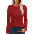 thumbnail image 1 of SEAOPEN Womens Long Sleeve Tops Solid Crewneck Womens Slim Tshirt Blouse 2024 Fall Daily Tops Red,L, 1 of 5
