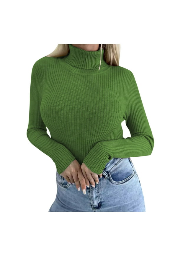 Womens Long Sleeve Turtleneck Tops Ribbed Thermal Underwear Shirt Slim Fit Fall Pullover Sweater Army Green,S