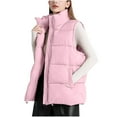 thumbnail image 1 of SEAOPEN Womens Oversized Puffer Vest Stand Collar Full Zip Sleeveless Bubble Puffer Vest Quilted Padded Warm Coat Outwear Sale Pink,XL, 1 of 3
