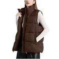 thumbnail image 1 of SEAOPEN Womens Oversized Puffer Vest Stand Collar Full Zip Sleeveless Bubble Puffer Vest Quilted Padded Warm Coat Outwear Coffee,XXL, 1 of 3