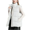thumbnail image 1 of SEAOPEN Womens Oversized Puffer Vest Stand Collar Full Zip Sleeveless Bubble Puffer Vest Quilted Padded Warm Coat Outwear White,XL, 1 of 3