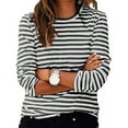thumbnail image 1 of SEAOPEN Womens Oversized Striped Long Sleeve Crew Neck Casual Shirts Basic Tops Today Gray,L, 1 of 5