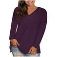 thumbnail image 1 of SEAOPEN Womens Plus Size V Neck T Shirts Long Sleeve Tops Casual Loose Fit Soft Basic Tees 2024 Daily Leisure Tunic Blouse Today Purple,L, 1 of 5