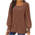 thumbnail image 1 of SEAOPEN Womens Puff Short Sleeve Sweater Crew Neck Pullover Tops Ribbed Knit Sweater Blouse under $10.00 Khaki,S, 1 of 5
