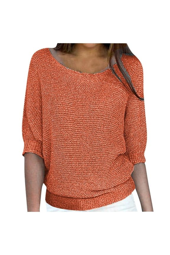 Womens Sweaters 2024 Crewneck Cute Elegant Soft Long Sleeve Cable Knit Pullover Tops Today Orange,XXXXXL