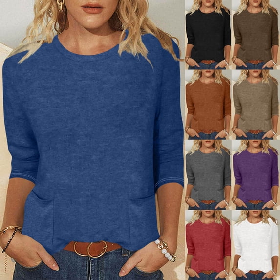 SEAOPEN Womens T Shirts Short Sleeve V Neck Loose Casual Summer Tops with Pocket Blue,L