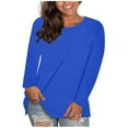 thumbnail image 1 of SEAOPEN Womens Tops Plus Size Long Sleeve Tops Solid Color Sweatshirts Crewneck Pullover Loose T-Shirt Blouses Blue,XXXXL, 1 of 5