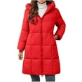 thumbnail image 1 of SEAOPEN Womens Winter Long Puffer Coats Down Thicken Warm Quilted Jacket Mid-Length with Side Zipper and Hood Outerwear Today Sales Red,L, 1 of 4