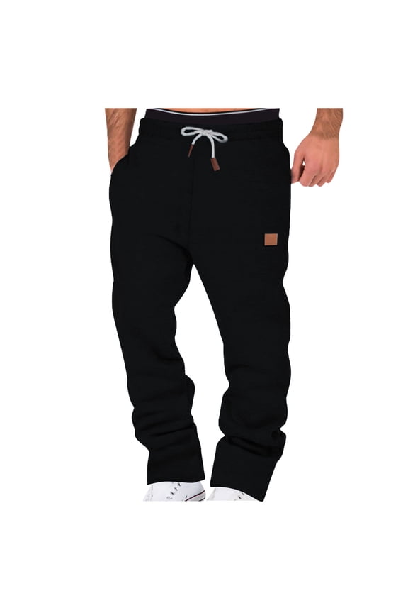 Fleece Sweatpants for Men Fall Solid Jogging Pants Fleece Joggers Elastic Waist Drawstring Trousers Sweat Pants with Pockets Orders Placed My Account Recently Black,M
