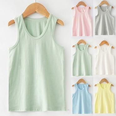 SEAOPEN Girls Athletic Tank Tops Sleeveless Round Neck Basic Cute Crop Tanks Shirts for Kids White,4-5T