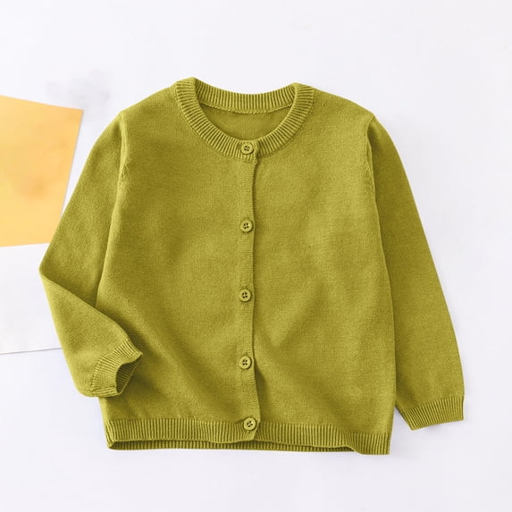 SEAOPEN Girls Cardigan with Button Loose Long Sleeve Shrug Sweaters Cropped Uniforms Kids Knit Sweater Outerwear Green,5-6 Years