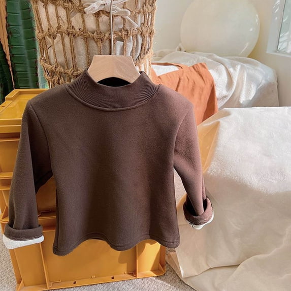 SEAOPEN Girls Long Sleeve Shirts Soft Cotton Long-Sleeve T-Shirts Basic Tees for Teen Girls Youth Coffee,130