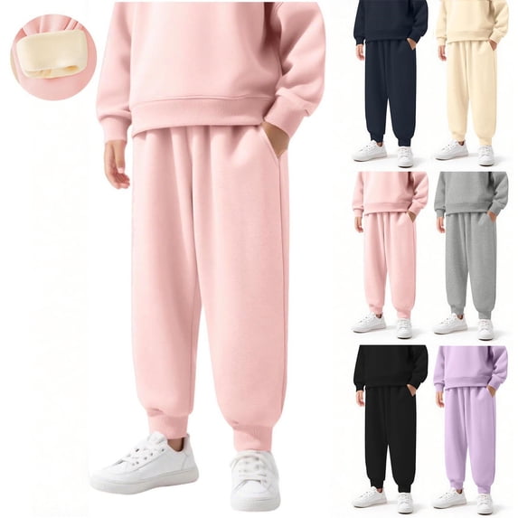 SEAOPEN Girls Sweatpants Wide Leg Fleece Lined Casual Pants for Girl Fall Winter Baggy High Waisted Pants with Pockets Purple 11 Years