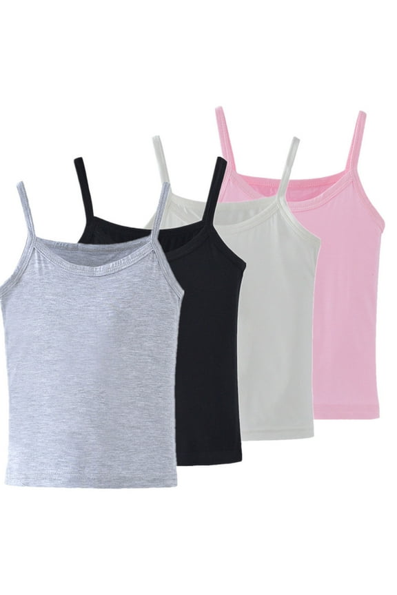 Girls Tank Tops Sleeveless Spaghetti Strap Crop Tanks Top for Kids Camisole Black,4-5T