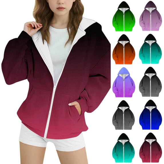 SEAOPEN Girls Zip Up Hoodies Teen Fleece Full-Zip Sweatshirts Jacket Casual Fashion Fall Hoodie with Pocket Orange 8-9Years