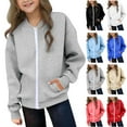 thumbnail image 1 of SEAOPEN Girls Zip Up Jacket Teen Full-Zip Sweatshirts Jackets Casual Fall with Pocket Light blue 13 Years, 1 of 8