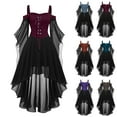 thumbnail image 1 of SEAOPEN Halloween Costume Women Lace Up Cold Shoulder Medieval Renaissance Corset Dress Witch Fairy Bell Sleeve Gothic Dress Army Green,M, 1 of 4