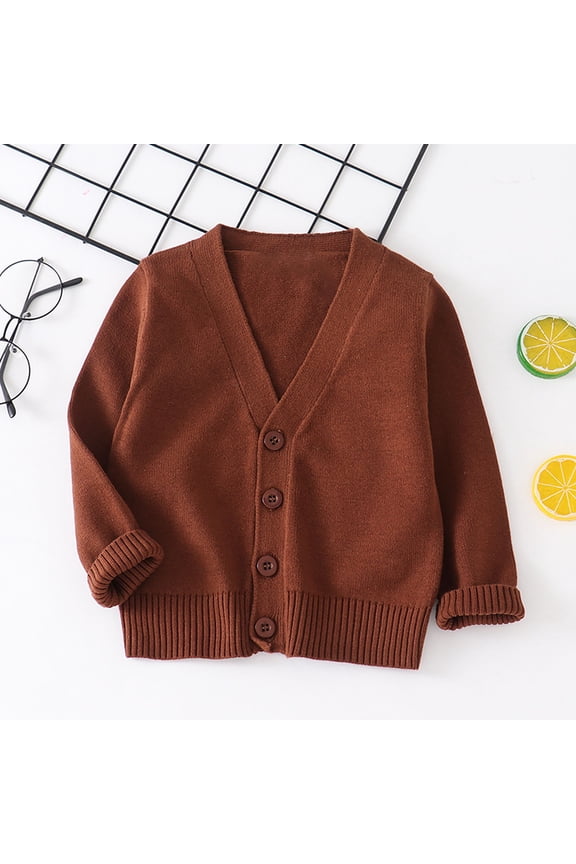 Kids Girls Cardigan Long Sleeve Button Toddler Cardigan Knit Sweater Brown,2-3 Years