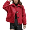 thumbnail image 1 of SEAOPEN Long Sleeve Fleece Faux Fur Jacket for Winter Winter Lapel Coats Casual Red XL, 1 of 6