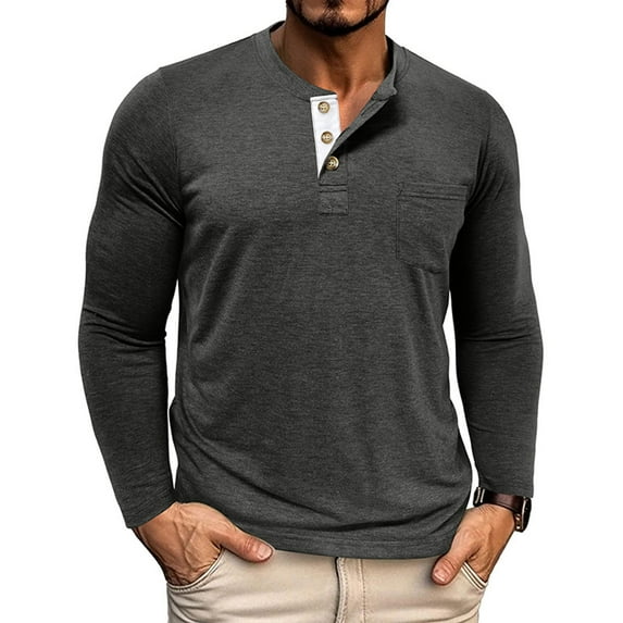 SEAOPEN Men's Classic Long Sleeve Fashion Shirts Thermal Button Shirt with Pocket Dark Gray XXL