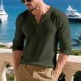 thumbnail image 1 of SEAOPEN Men's Henley Shirt Long Sleeve Casual Stretch Solid T-Shirts Fashion Pullover Lightweight Fall Tops Army Green L, 1 of 6