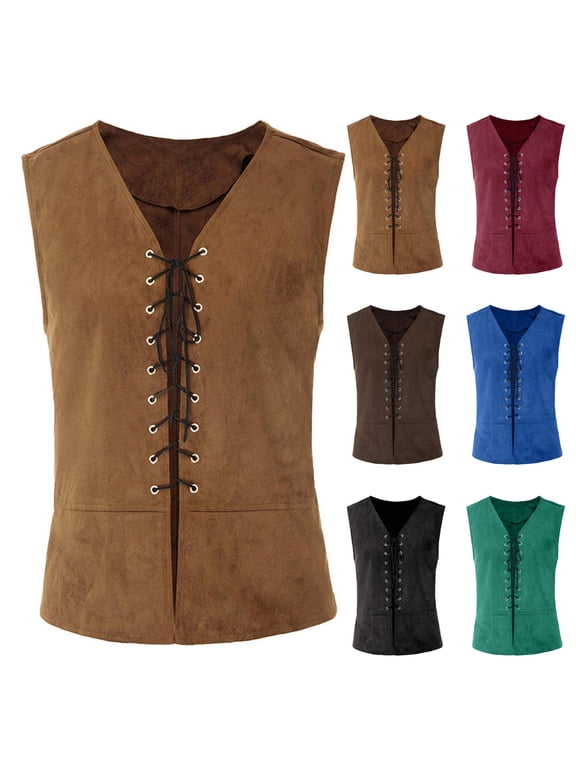 Men's Medieval Renaissance Pirate Vest Ren Fairy Gothic Steampunk Waistcoat Steampunk Halloween Cosplay Costume Brown,XXXL
