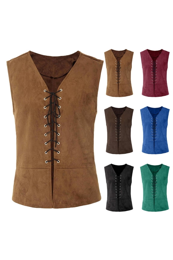 Men's Medieval Renaissance Pirate Vest Ren Fairy Gothic Steampunk Waistcoat Steampunk Halloween Cosplay Costume Red,XL