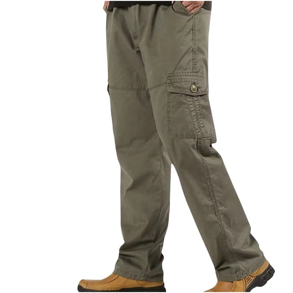 SEAOPEN Men's Regular Tapered Pants Big & Tall Tactical Cargo Pants Basic Solid Color Long Pants Breathable Cotton Work Pants Comfort Workout Bottoms Holiday Army Green,XXL