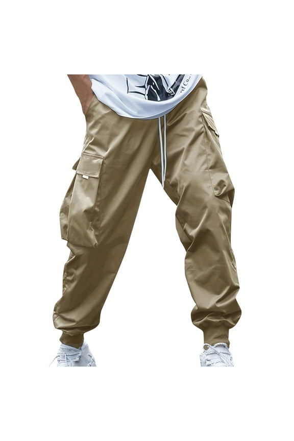 Mens Baggy Cargo Pants Ripstop Parachute Pants Loose Fit Drawstring Joggers Long Pants Fall Casual Solid Color Workout Pants Back to School Khaki,M