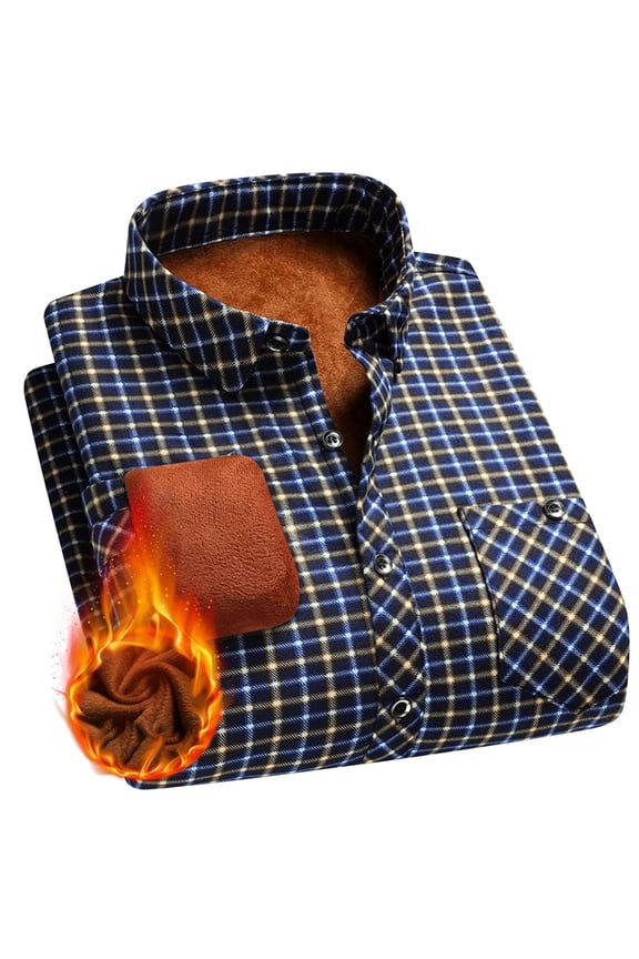 Mens Button Down Plaid Shirt Sherpa Fleece Lined Flannel Shirt Warm Yellow XL