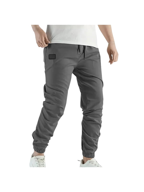 Mens Hip-Hop Twill Pants 2024 Casual Chinos Cargo Pants Elastic Waisted Joggers Slim Fit Solid Workout Long Pants Athletic Track Pants with Pocket Back to College Gray,XL