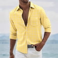 thumbnail image 1 of SEAOPEN Mens Long Sleeve Shirts Plaid Button Down Shirt Casual Work Top with Pocket Yellow XXL, 1 of 6