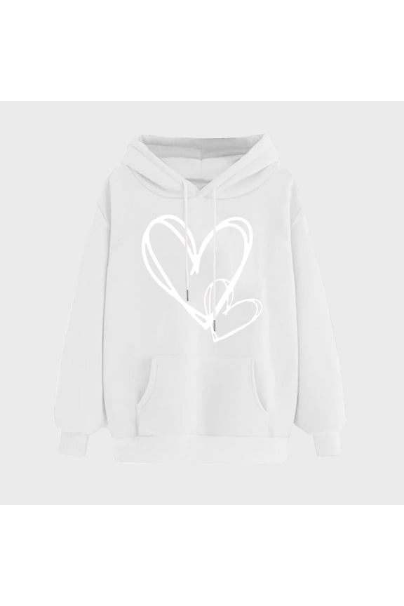 NYNY Juniors Cute Heart Graphic Hoodies Drawstring Sweatshirts with Pocket Teen Girls 2024 Fall Fashion Hooded Sweatshirt Lightweight Pullover White,S