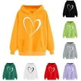 thumbnail image 1 of SEAOPEN New Year New You Women Plus Size Heart Print Hooded Drawstring Hoodies Pullover Sweatshirts Casual Long Sleeve Tops Valentine's Day Blouse with Pockets Red,M, 1 of 7