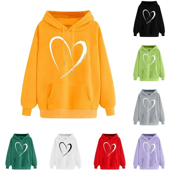 SEAOPEN Orders Placed My Account Recently Women Plus Size Heart Print Hooded Drawstring Hoodies Pullover Sweatshirts Casual Long Sleeve Tops Valentine's Day Blouse with Pockets Green,L