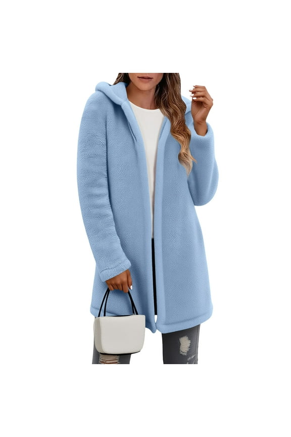 Oversized Sweatshirt Fuzzy Fleece Blanket Hoodie Jacket for Women Hooded Cardigan Light Blue S